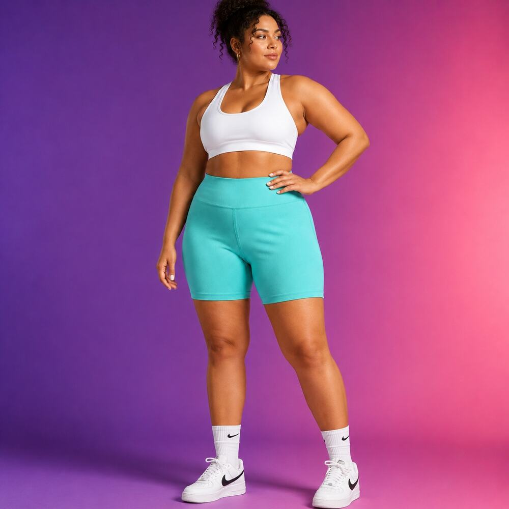 Love & Sports Aqua Teal Ribbed Bike Shorts XXL 20 Seamless Activewear